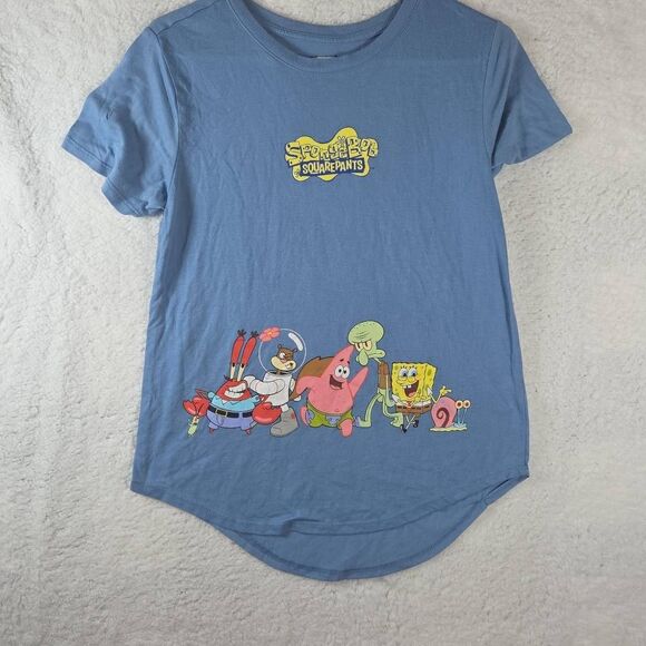 Nickelodeon Women's SpongeBob SquarePants Crew Neck Graphic T-Shirt Blue Large - Picture 1 of 9